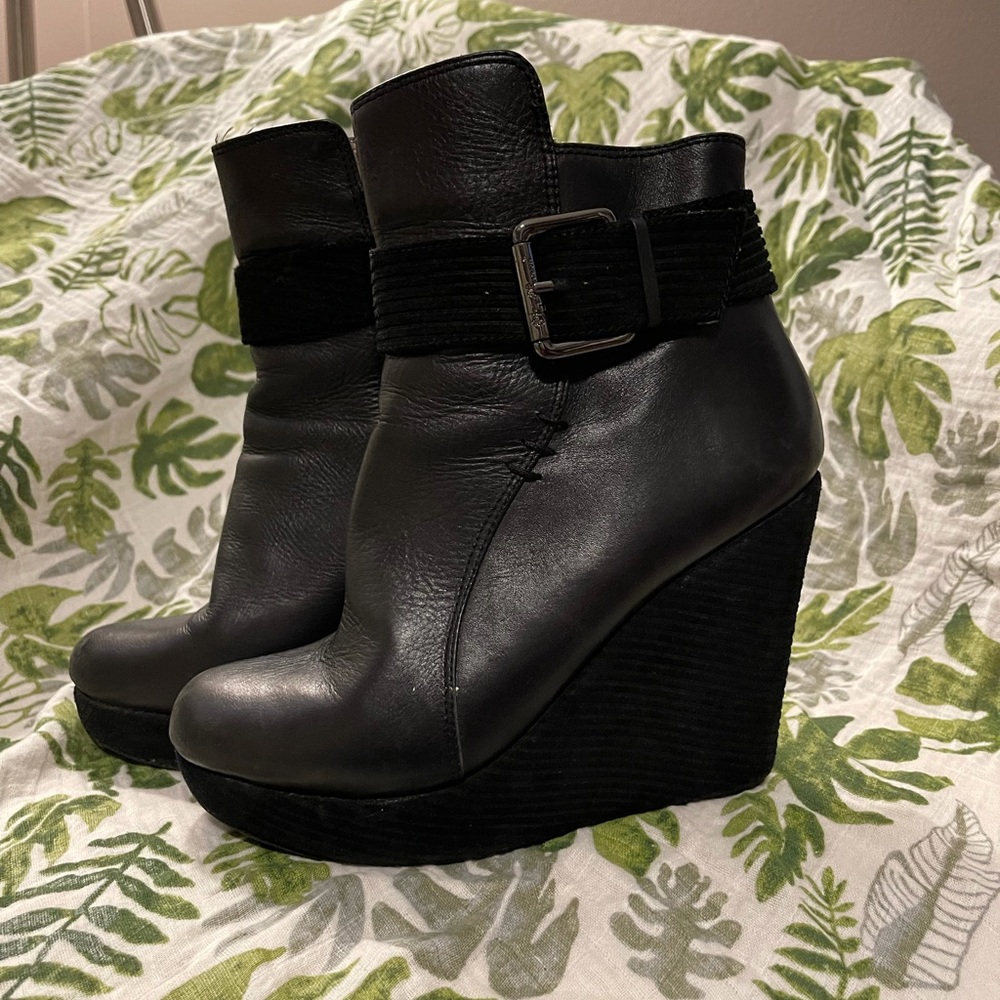 Matt Bernson Black Leather Wedge Boots